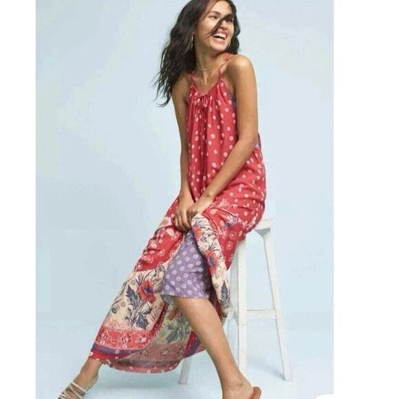 Maeve Anthropologie Kira Printed Maxi Dress Red Purple Size Small - Picture 2 of 11